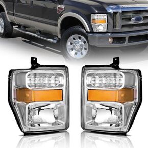 استبدال مجموعة المصابيح الأمامية المضادة للضباب لعام 2008 2009 2010 Ford F250 F350 F450 F550 Super Duty، 08 09 10 زوج استبدال المصابيح الأمامية لتجميع المصابيح الأمامية من الكروم، مضاد للأشعة فوق البنفسجية والوهج الصفري