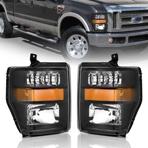 For 2008-2010 Ford F250 F350 F450 F550 Super Duty Headlight Assembly, 2008 2009 2010 Headlight Pair Replacement Black Housing Left+Right Side