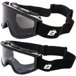 2 Pairs of Birdz Eyewear Vulture Padded Fitover Motorcycle Goggles Anti Fog Shatterproof Black Frame Smoke & Clear Lens