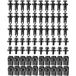 70 PCS Engine Under Cover Splash Shield Body Bolts Screws, Universal Extruded U-Nuts Kit, Bumper Fender Liner Push Retainer Fastener Clips, Replacement for G35 G37 FX35 FX45 EX35