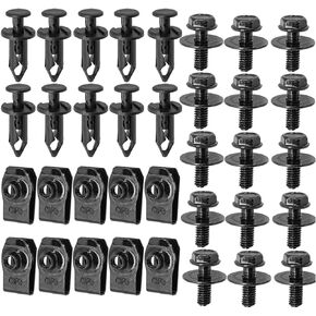 70 PCS Engine Under Cover Splash Shield Body Bolts Screws, Universal Extruded U-Nuts Kit, Bumper Fender Liner Push Retainer Fastener Clips, Replacement for G35 G37 FX35 FX45 EX35