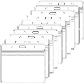10 Pcs Plastic ID Card Holder Clear Plastic Horizontal Badge Holder, Waterproof Name Tags Badge Holders, 3.74x3.15 inch Horizontal Badge ID Name Tag Plastic Sleeve Cover with Resealable Zip