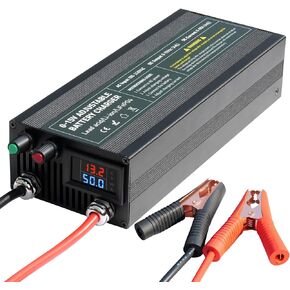 C60A 12V High Power Lifepo4 Charger Smart Battery Charger Maintainer with 0-15V Adjustable Current and Voltage, 12.6V Portable Power Adapter for 14.6V LiFePO4 Lithium Iron Rechargeable Battery(60A)