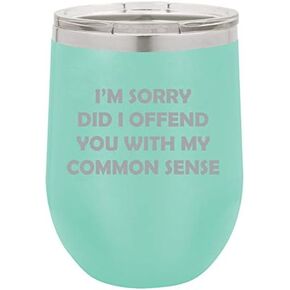 12 oz Double Wall Vacuum Insulated Stainless Steel Stemless Wine Tumbler Glass Coffee Travel Mug With Lid I'm Sorry Did I Offend You With My Common Sense Funny Sarcasm (Black)