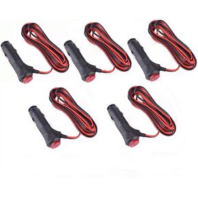 5Pcs Car Motorbike/Motorcycle 12V-24V Cigarette Lighter Power Supply Adapter Plug Cable with Switch Button Built-in 10A Fuse (3 Meters) (5 Pack)