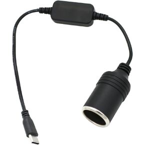 USB C Car Adapter Cigarette Lighter Socket 12V Male 1ft Cable to Power Converter Plug for Car Fan, Dash Cam, GPS, Electronic Dog, Car Led Strip Light, Car Charger…