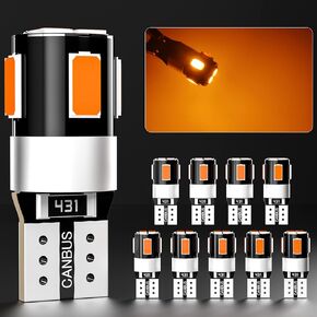 T10 LED Bulbs Amber Extremely Bright 5630 Chipsets 194 168 2825 175 W5W Wedge LED Replacement Bulbs 2500K 12V for Car Truck Trailer Interior Dome Map Door Courtesy License Plate Lights, 10Pcs