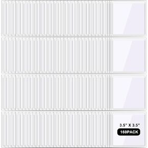 160 Pcs Self Adhesive Index Card Pockets 3.5 x 3.5 Inch Square Label Pockets Clear Adhesive Pockets Peel and Stick Plastic Label Holder Business Cards Photo Sleeves for Home Office School Library
