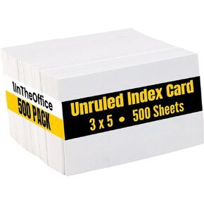 1InTheOffice Unruled Index Cards 3x5, Blank White Note Cards 500/Pack
