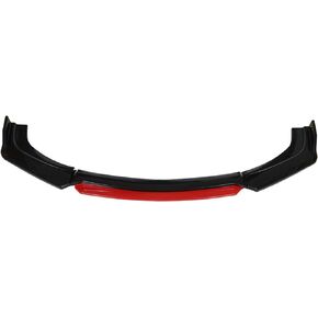 Universal Glossy Black Front Bumper Lip Spoiler Splitter 4 Pieces Kit Red Tongue