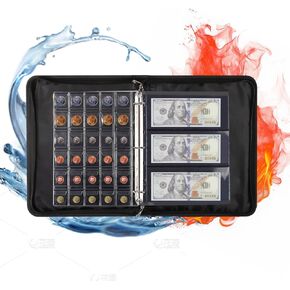 Fireproof Coin Collection Book Holder for Collectors - 374pcs 2 in 1 Coin Collection Supplies & Paper Currency Collection Book - 3 Size Coin Collection Album for Currency, Quarter, Pennies, Stamp