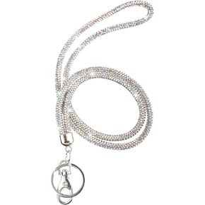 Fashion 34.8'' All Round Crystal Neck Strap Lanyard,Retractable Bling ID Badge Holder,Rhinestone Necklace Work Name Badge Reel Clip For Women(1PC,AB)
