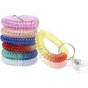 BIHRTC Pack of 6 pcs Colorful Rainbow Gradual Change Colors Flexible Spiral Coil Wristband for Work and Play Premium Elastic Bungee Badge Holder and Key Chain Ring by Specialist ID