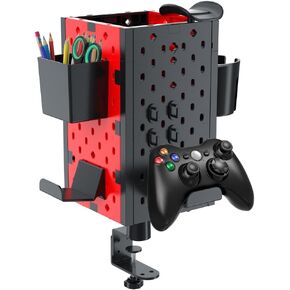 SUPERLIT Desk Pegboard | Desk Accessories Gaming Headset Stand, Under Storage, Controller Holder, Cup Standing Organizers Cubicle Essentials Hook Clamp Wired Cable Mount Room Tech Gadgets