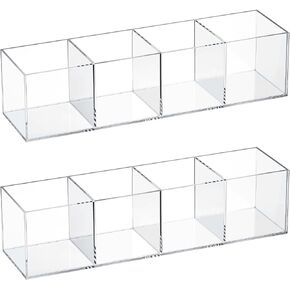 Compartment Organizer Acrylic Cube Organizer 3/4 Section Small Acrylic Box Clear Acrylic Pencil Holder Clear Pencil Organizer Cup Acrylic Drawer Organizer (2 Pieces)