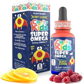 Clarity Kids Super Omega with DHA + EPA Omega 3 for Better Focus & Quality Sleep Algae Oil Omega 3 Liquid (1 mL per Serving) All Natural DHA Drops for Children USA Made Supplement (1 fl oz)