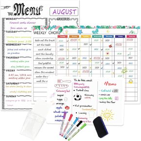 Magnetic Dry/Wet Erase Weekly Meal Planner&Chore Chart16.7x12"& WhiteBoard11.8x8.2" for Refrigerator/Fridge,3 Boards Included,Weekly Calendar Planner for Kids &Adult,MenuBoard 1Eraser&5Marker&1Holder