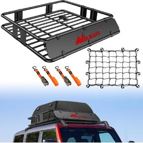 Nilight 43" x 39" x 6" Universal Roof Rack Cargo Basket Heavy-Duty 250LBS Capacity Rooftop Cargo Carrier with Cargo Net Ratchet Straps Luggage Holder for SUV Truck Vehicle,2 Years Warranty