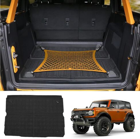 ترقية حصيرة صندوق السيارة لملحقات Ford Bronco 2021 2022 2023 2024 4 أبواب، حصيرة شحن TPE مناسبة لجميع الأحوال الجوية، الوصول إلى حلقات D في المصنع دون قطع in Kuwait
