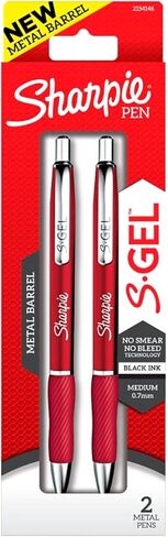 SHARPIE S-Gel Retractable Gel Pen, 0.7mm Medium Point, Red Barrel, Black Ink, 2/Pack (2154146) in Saudi Arabia
