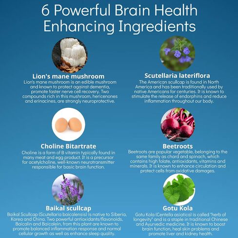 مكمل دعم Anathapindika Super Brain Health 6 في 1، الذاكرة، التركيز والوضوح، فطر عرف الأسد، غوتو كولا، الكولين، الشمندر والمزيد! in Saudi Arabia