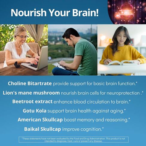 مكمل دعم Anathapindika Super Brain Health 6 في 1، الذاكرة، التركيز والوضوح، فطر عرف الأسد، غوتو كولا، الكولين، الشمندر والمزيد! in Saudi Arabia