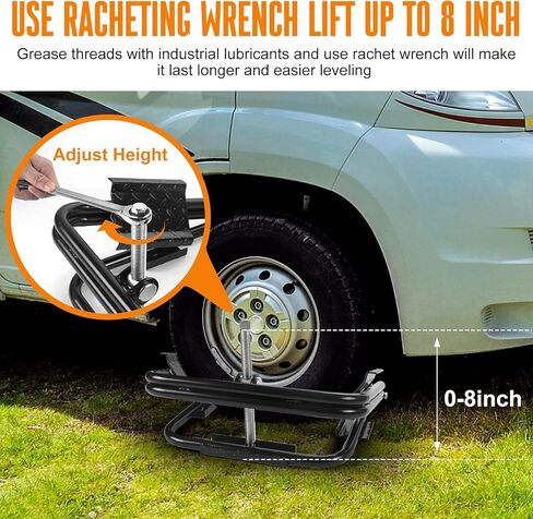BOYISEN RV/Camper Tire Leveler - نظام تسوية إطارات المقطورة الخفيفة مع مفتاح ربط السقاطة، ألواح مهد الإطارات الدوارة المضادة للانزلاق تناسب حجم العجلة 13 بوصة و14 بوصة و15 بوصة، ودعم 3,000-3,500 رطل in Kuwait