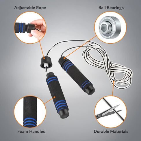 JBM 2 Pieces Jump Rope Weighted Adjustable Skipping Rope for Cardio Crossfit Boxing Fitness, Speed Rope to Lose Weight, Jumping Rope for Women, Men & Kids of All Heights and Skill Levels in Saudi Arabia