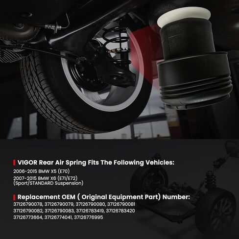 نوابض التعليق الهوائي الخلفي VIGOR متوافقة مع BMW X5 E70 2007-2013، X6 E71 E72 2008-2014، رقم قطعة استبدال OEM 37126790078، 37126790080، 37126790082، 3712678341، 37126776995 in Kuwait