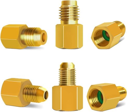 SourceTon 6 قطع محولات R134A، محول خزان تبريد نحاسي 6015 1/2 بوصة أنثى إلى 1/4 بوصة ذكر مضيئة ومحول مضخة تفريغ 6014 1/4 بوصة أنثى مضيئة إلى 1/2 بوصة ذكر in Kuwait