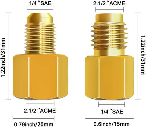 SourceTon 6 قطع محولات R134A، محول خزان تبريد نحاسي 6015 1/2 بوصة أنثى إلى 1/4 بوصة ذكر مضيئة ومحول مضخة تفريغ 6014 1/4 بوصة أنثى مضيئة إلى 1/2 بوصة ذكر in Kuwait