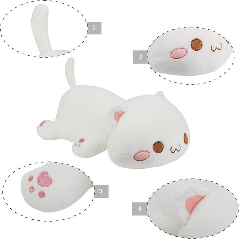لطيف طويل القط أفخم kawaii 19.6 "وسادة الجسم القط الحيوانات المحشوة لينة Plushies محبوب القطن هريرة النوم وسادة محشوة أفخم دمية لعبة هدية للأطفال صديقة (الوردي) in Kuwait