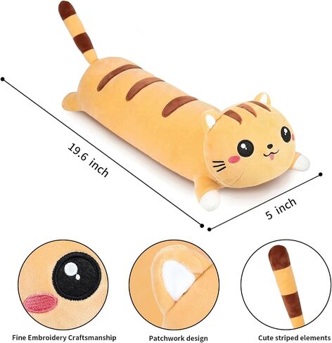 لطيف طويل القط أفخم kawaii 19.6 "وسادة الجسم القط الحيوانات المحشوة لينة Plushies محبوب القطن هريرة النوم وسادة محشوة أفخم دمية لعبة هدية للأطفال صديقة (الوردي) in Kuwait