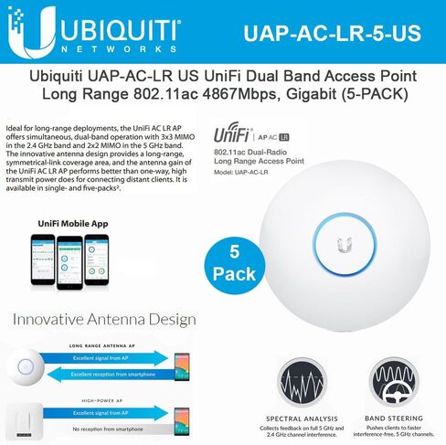 Ubiquiti Unifi Ap-AC طويل المدى - نقطة وصول لاسلكية - 802.11 B/A/G/n/AC (UAPACLR5US) in Kuwait