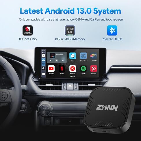 Android 13 8GB+128GB CarPlay AI Box، 8 Core Multimedia Video Magic Box CarPlay Streaming Netflix/YouTube إلى سيارتك، متجر Play مدمج، يدعم بطاقة SIM وTF in Kuwait