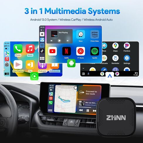 Android 13 8GB+128GB CarPlay AI Box، 8 Core Multimedia Video Magic Box CarPlay Streaming Netflix/YouTube إلى سيارتك، متجر Play مدمج، يدعم بطاقة SIM وTF in Kuwait