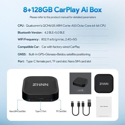 Android 13 8GB+128GB CarPlay AI Box، 8 Core Multimedia Video Magic Box CarPlay Streaming Netflix/YouTube إلى سيارتك، متجر Play مدمج، يدعم بطاقة SIM وTF in Kuwait