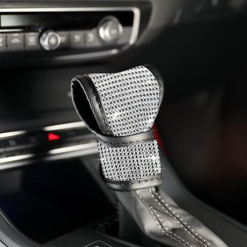 Universal Bling Car Gear Shift Cover,Leather Auto Gear Shift Knob Cover with Glitter Bling Rhinestones,Crystal Car Knob Gear Stick Protector Diamond Car Decor Car Accessories (Black) in Saudi Arabia