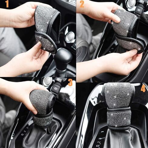 Universal Bling Car Gear Shift Cover,Leather Auto Gear Shift Knob Cover with Glitter Bling Rhinestones,Crystal Car Knob Gear Stick Protector Diamond Car Decor Car Accessories (Black) in Saudi Arabia