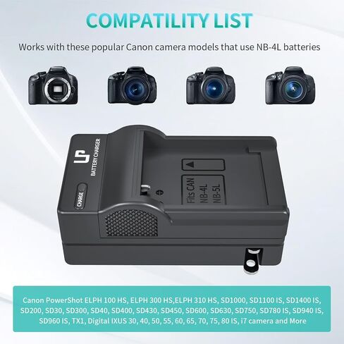 شاحن بطارية LP NB-4L NB-4LH NB-5L لكاميرا Canon PowerShot ELPH 100 HS 300 HS 330 HS 310 HS SD1000 SD1100 is SD1400 is SD200 SD30 SD300 SD40 SD400 SD600 SD750 شاحن بطارية NB-4L in Kuwait