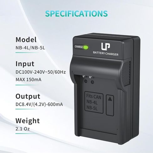 شاحن بطارية LP NB-4L NB-4LH NB-5L لكاميرا Canon PowerShot ELPH 100 HS 300 HS 330 HS 310 HS SD1000 SD1100 is SD1400 is SD200 SD30 SD300 SD40 SD400 SD600 SD750 شاحن بطارية NB-4L in Kuwait