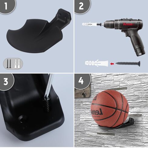 Ball Holder Wall Mount Ball Storage Display Wood & Metal for Basketball Football Soccer Volleyball, Rustic Brown…… in Kuwait