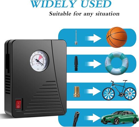 منفاخ الإطارات ضاغط الهواء المحمول مضخة الإطارات الكهربائية المصغرة 100 رطل لكل بوصة مربعة 12 فولت تيار مستمر مع شاشة عرض تناظرية، مع ضوء LED للسيارات والدراجات وكرة السلة وإكسسوارات السيارات in Kuwait