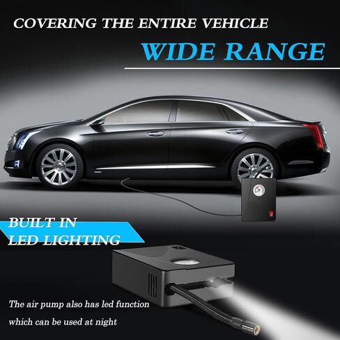 منفاخ الإطارات ضاغط الهواء المحمول مضخة الإطارات الكهربائية المصغرة 100 رطل لكل بوصة مربعة 12 فولت تيار مستمر مع شاشة عرض تناظرية، مع ضوء LED للسيارات والدراجات وكرة السلة وإكسسوارات السيارات in Kuwait