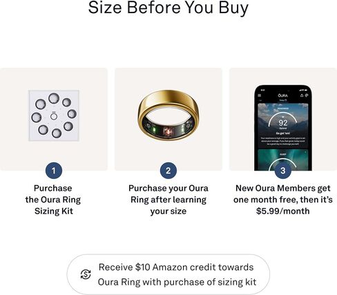 Oura Ring Gen3 Horizon - حلقة ذكية - الحجم الأول مع مجموعة مقاسات Oura - يمكن ارتداؤها لتتبع النوم - معدل ضربات القلب - متتبع اللياقة البدنية - عمر البطارية 5-7 أيام in Kuwait