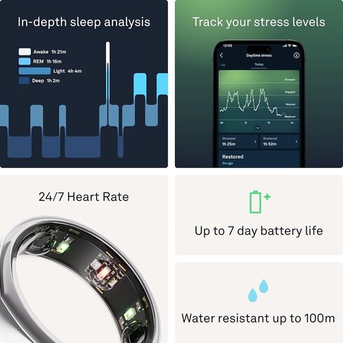 Oura Ring Gen3 Horizon - Rose Gold - Size 7 | Size First with Oura Ring Gen3 Sizing Kit - Sleep Tracking Wearable - Heart Rate - Fitness Tracker - 5-7 Days Battery Life in Kuwait