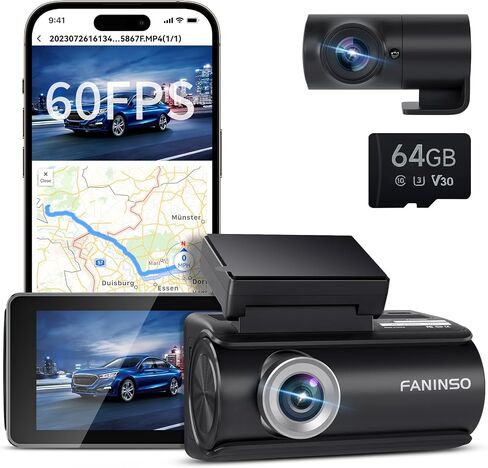 Dual Dash Cam Front and Rear, 4K/2.5K 60FPS, Full HD Dash Camera for Cars with Free 64GB Card, Built-in 5GHz WiFi, GPS, Audio Alert, Super Night Vision, 24H Parking Mode in Saudi Arabia