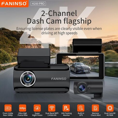 Dual Dash Cam Front and Rear, 4K/2.5K 60FPS, Full HD Dash Camera for Cars with Free 64GB Card, Built-in 5GHz WiFi, GPS, Audio Alert, Super Night Vision, 24H Parking Mode in Saudi Arabia