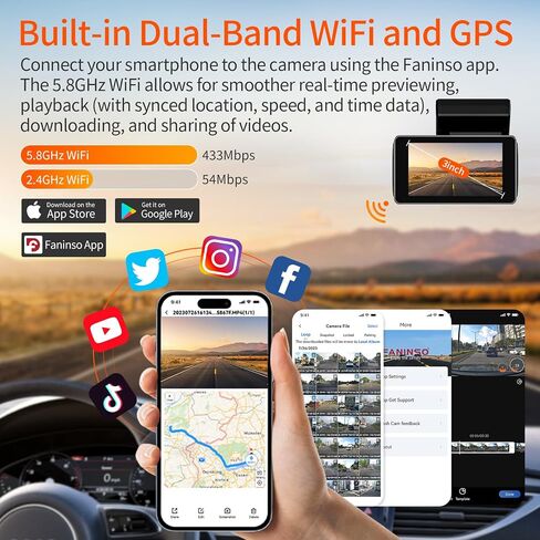 Dual Dash Cam Front and Rear, 4K/2.5K 60FPS, Full HD Dash Camera for Cars with Free 64GB Card, Built-in 5GHz WiFi, GPS, Audio Alert, Super Night Vision, 24H Parking Mode in Saudi Arabia