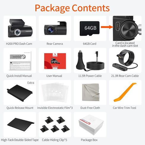 Dual Dash Cam Front and Rear, 4K/2.5K 60FPS, Full HD Dash Camera for Cars with Free 64GB Card, Built-in 5GHz WiFi, GPS, Audio Alert, Super Night Vision, 24H Parking Mode in Saudi Arabia